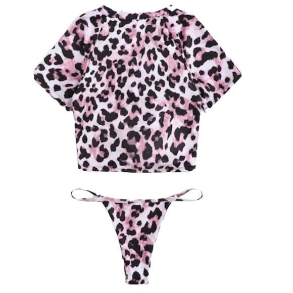 Black Pink Animal Print Tie Knot Animal Print Bikini Medium - Picture 2 of 2